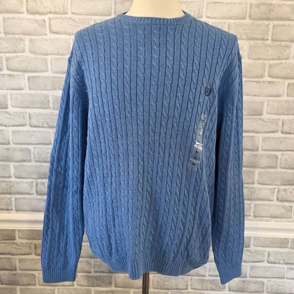 Chaps Light Blue Cable Knit Sweater NEW XL Men Fisherman Preppy Pullover Crew